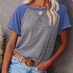 NEW Blue/Gray Crewneck Soft Raglan Top